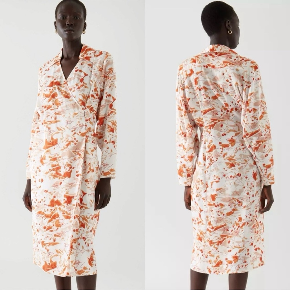 COS Floral‎ Watercolor Wrap Dress White Orange Size EUR 34 US 4 Lyocell
